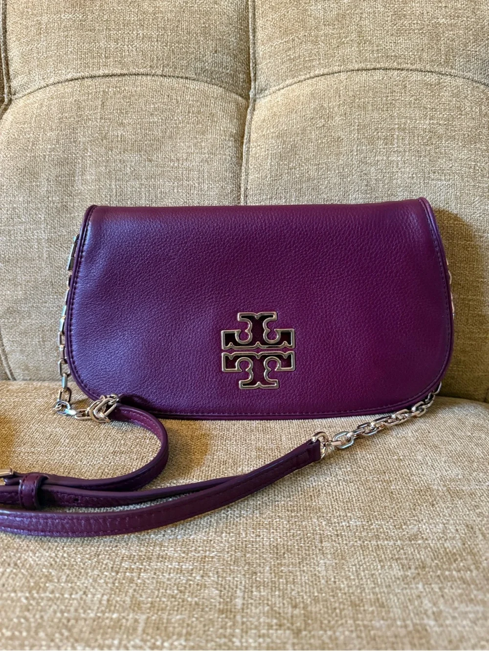 Tory Burch Burgundy Leather Shoulder Bag